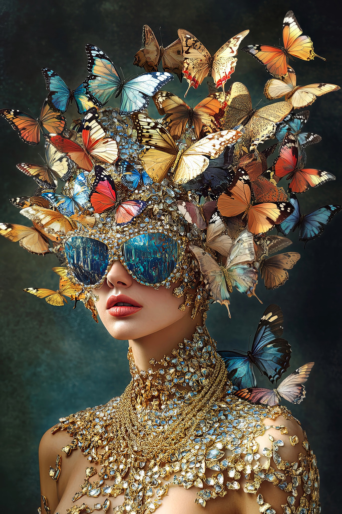 10250137 - Frau mit Schmetterlingen | Fantasievolles modernes Motiv als Wandbild oder Poster. Für Preise, Formate und Ausführungen klicken Sie bitte auf "Bestellen".