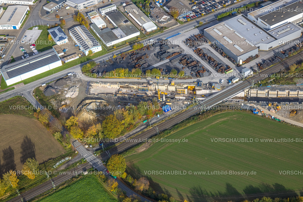 Kamen221012700 | Luftbild, Südkamener Spange, Baustelle mit Neubau,  Anschluss an Dortmunder Straße und Westicker Straße, Bahngleise und Unterführung, Kamen, Ruhrgebiet, Nordrhein-Westfalen, Deutschland
