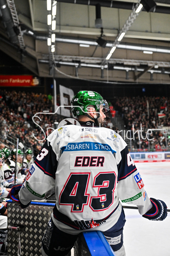 Augsburger Panther - Eisbären Berlin | AUGSBURG, GERMANY - 27. JANUARY: im Bild Andreas EDER (Eisbären Berlin 43) auf der Bank der Berliner während dem Match zwischen den Augsburger Panthern und den Fischtown Pinguins am 43. Spieltag der Penny DEL im Curt Frenzel Stadion
