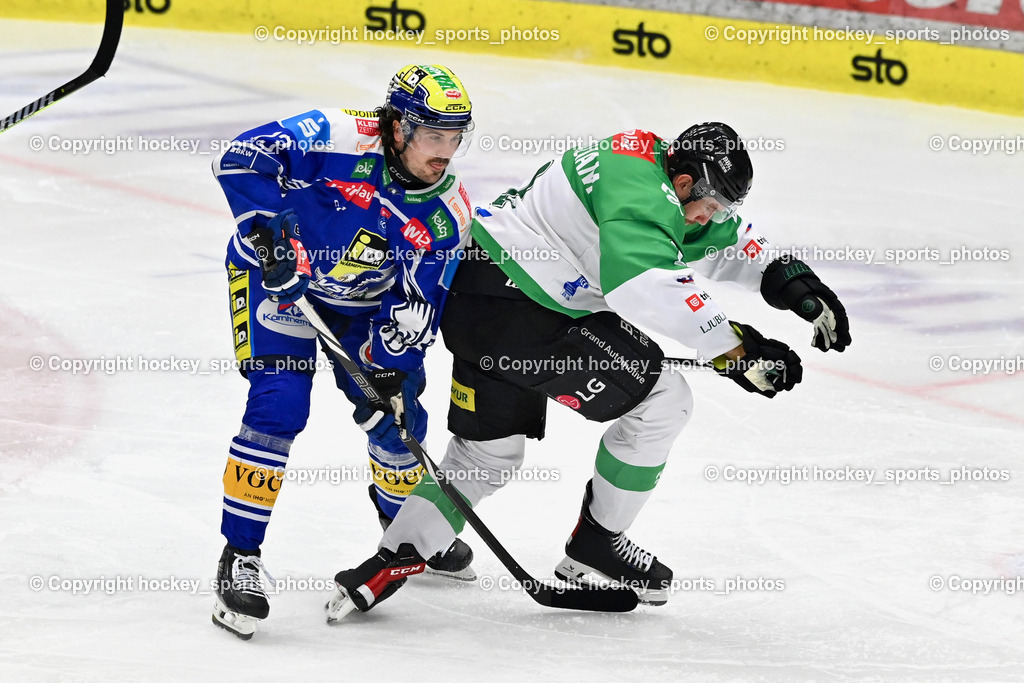 C IDM Wärmepumpen VSV vs. Olimpija Ljubljana | #13 Adam Helewka EC VSV, #2 Andrew MacWilliam Olimpija Ljubljana, IDM Wärmepumpen VSV vs. Olimpija Ljubljana, EC IDM Wärmepumpen VSV vs. Olimpija Ljubljana am 01.02.2026 in Villach (Stadthalle Villach), Austria, (Photo by Bernd Stefan)