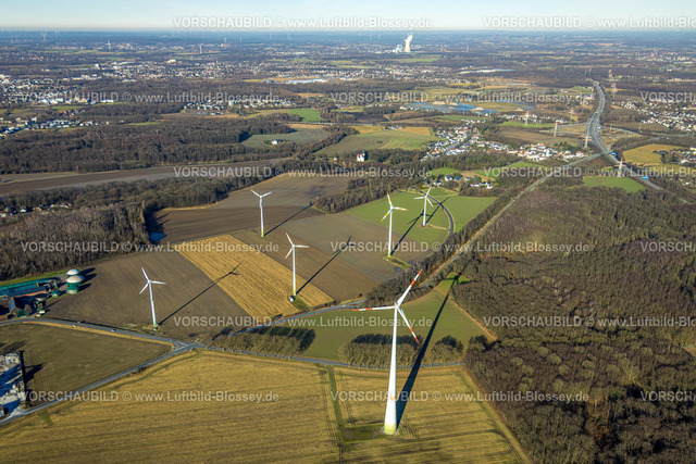 Castrop-Rauxel240106023 | Luftbild, Windkraftanlage an der Mengeder Straße auf Wiesen und Feldern, Dingen, Castrop-Rauxel, Ruhrgebiet, Nordrhein-Westfalen, Deutschland