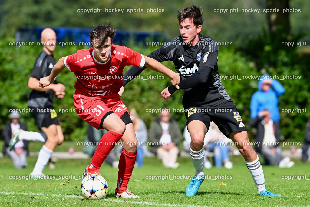 SV Rothentuhurn vs. URC Thal Assling | #31 Fabio Daxer SV Rothenthurn, #10 Julian Moser URC Thal Assling, SV Rothentuhurn vs. URC Thal Assling, SV Rothentuhurn vs. URC Thal Assling am 15.09.2024 in Rothenthurn (Sportplatz Rothenthurn), Austria, (Photo by Bernd Stefan)