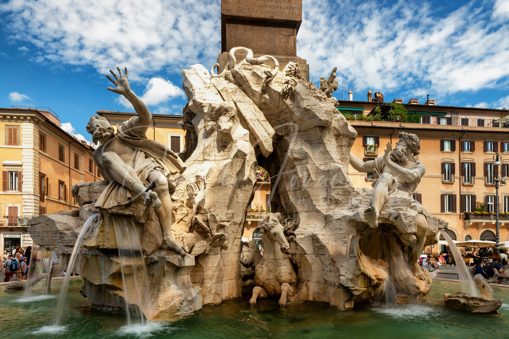 Vierströmebrunnen | Der Vierströmebrunnen an der Piazza Navona - Fontana di quattro fiumi
