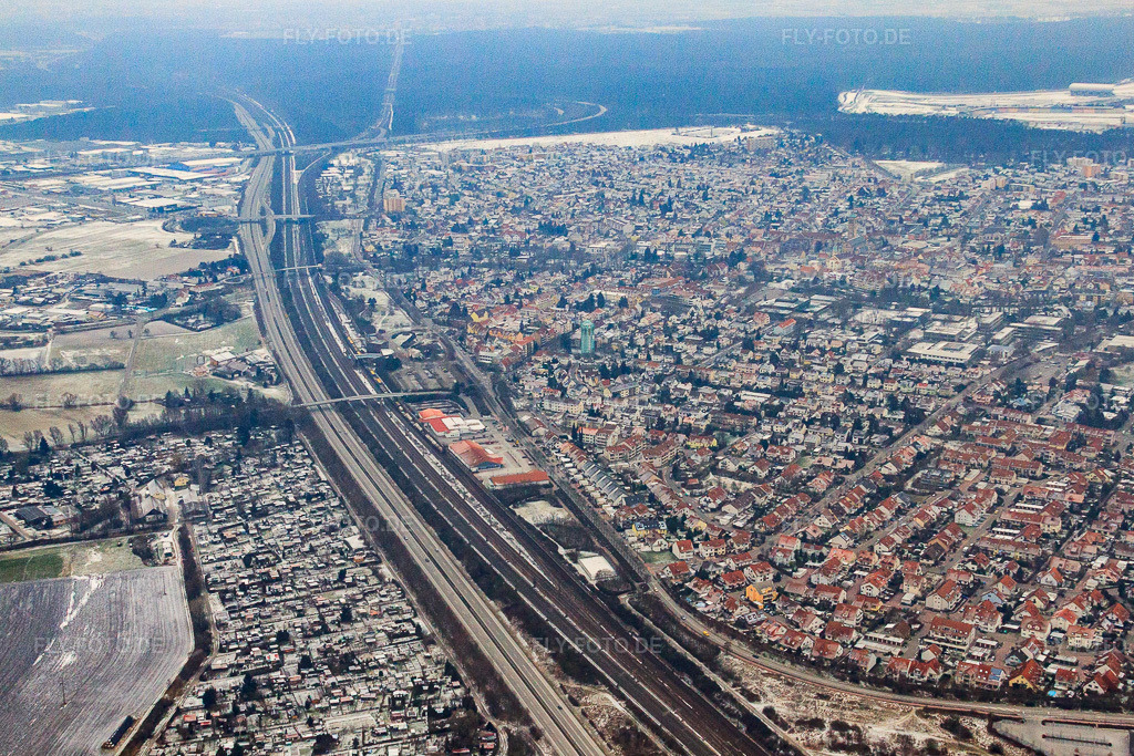 Luftbild: Ortsansicht in Hockenheim im Bundesland Baden-Württemberg in Deutschland. Foto: IMG_23420.jpg vom 06.01.2010 durch Werner Riehm/FLY-FOTO.de