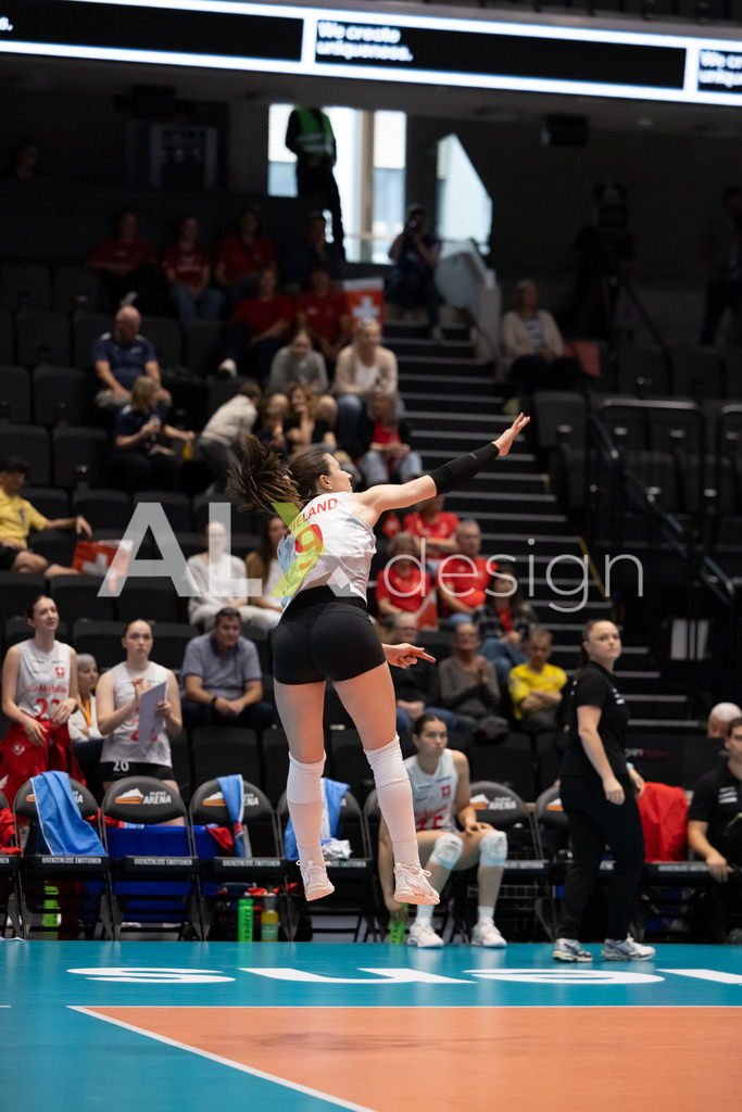Georgia v Switzerland - CEV European League Women | KRIENS, SWITZERLAND - JUNE 12: SARINA WIELAND of Switzerland serve during the CEV European League match between Georgia and Switzerland at Pilatus Arena on June 12, 2026 in Kriens, Switzerland. - Realisiert mit Pictrs.com