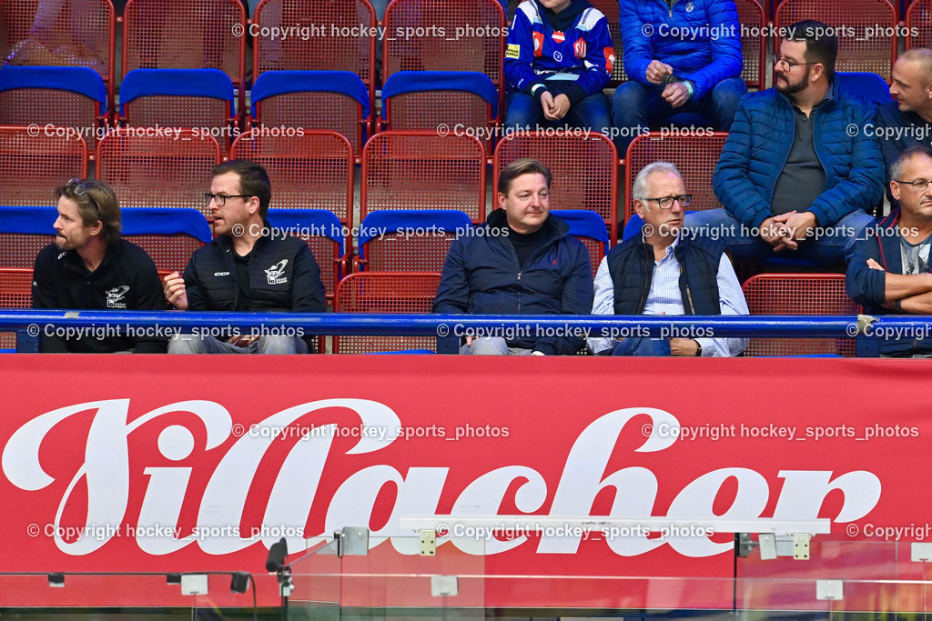 EC IDM Wärmepumpen VSV vs. HC Pustertal 8.10.2023 | Villacher Bürgermeister ALBEL Günther, Kärntner Landtagspräsident Rohr Reinhard, EC IDM Wärmepumpen VSV vs. HC Pustertal 8.10.2023, EC IDM Wärmepumpen VSV vs. HC Pustertal am 08.10.2023 in Villach (Stadthalle Villach), Austria, (Photo by Bernd Stefan)