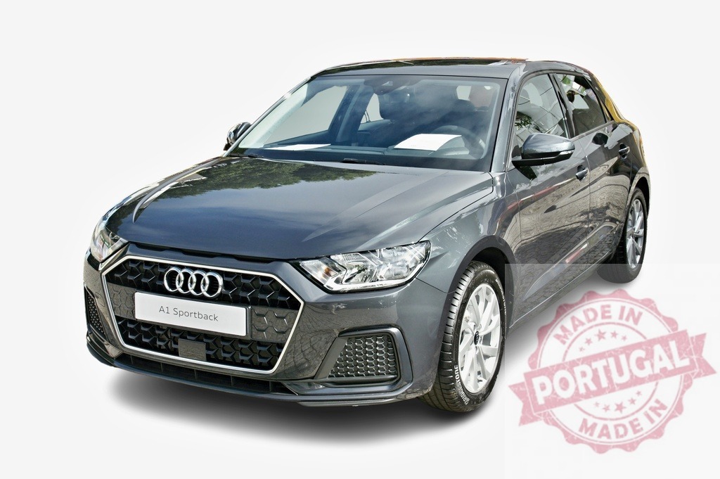 Modern Grey Audi A1 Sportback Parked on White Background | Stylish grey Audi A1 Sportback showcasing its sleek design and modern features - Realized with Pictrs.com