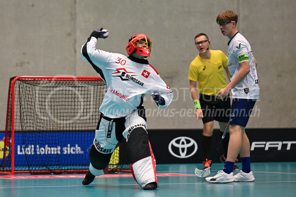 Switzerland B U19 vs Finland U19 - 2. February 2024 | Switzerland B U19 vs Finland U19
U19 Men International Matches in Switzerland
GoEasy Arena, Siggenthal Station
Switzerland goalie #30 Lars Birchmeier and Finland forward #22 Ville Heiska.
Credit: Markus Aeschimann | <a href="https://www.markus-aeschimann.ch">Sportfotografie Markus Aeschimann</a> | <a href="https://www.instagram.com/sportfotografie.aeschimann">@sportfotografie.aeschimann</a> - Realisiert mit Pictrs.com