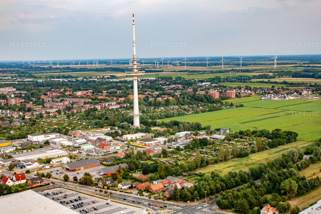 Luftbild: Fernmeldeturm und Fernsehturm Friedrich-Clemens-Gerke-Turm im Ortsteil Süder- und Westerwisch in Cuxhaven im Bundesland Niedersachsen in Deutschland. Foto: IMG_70507.jpg vom 06.08.2014 durch Werner Riehm/FLY-FOTO.de