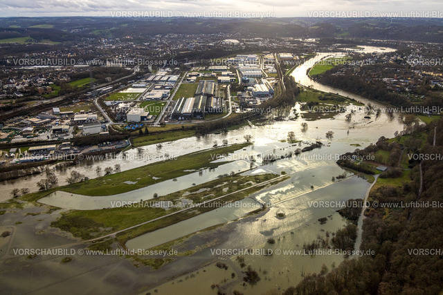 Hattingen231202234Ruhr | Luftbild, Ruhrhochwasser, Weihnachtshochwasser 2023, starke Regenfälle,  Weitmar-Mark, Bochum, Ruhrgebiet, Nordrhein-Westfalen, Deutschland