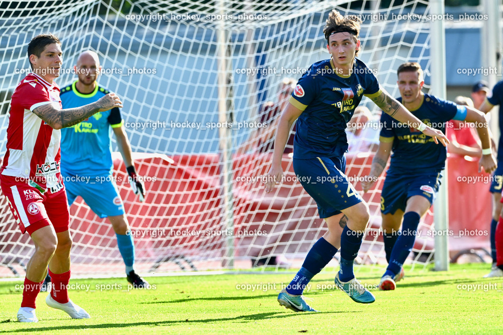 ATUS Velden vs. GAK | #28 Dominik Frieser GAK, #4 Ryan Taylor Thomas Lee Colvin ATUS Velden, ATUS Velden vs. GAK, ATUS Velden vs. GAK am 26.07.2024 in Villach (Stadion Lind), Austria, (Photo by Bernd Stefan)
