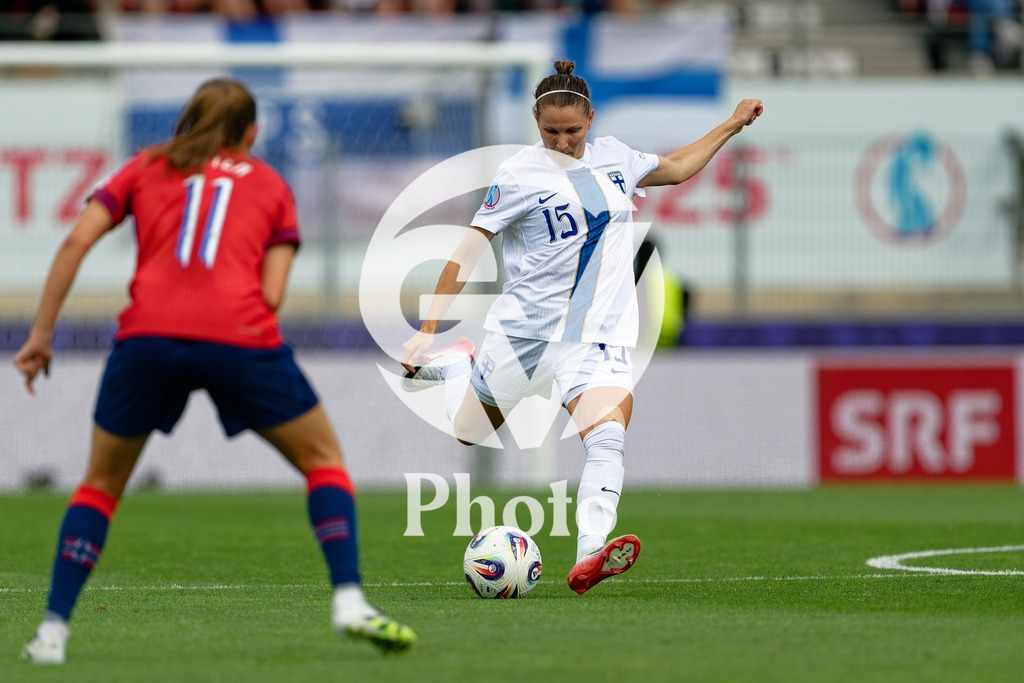 Norway v Finland - UEFA Women's EURO 2025 Group A | SION, SWITZERLAND - JULY 6: Natalia Kuikka of Finland shoots  during the UEFA Womens EURO 2025 Group A match between Norway and Finland at Stade de Tourbillon on July 6, 2025 in Sion, Switzerland. (Photo by Giuseppe Velletri/Sports Press Photo/Getty Images)