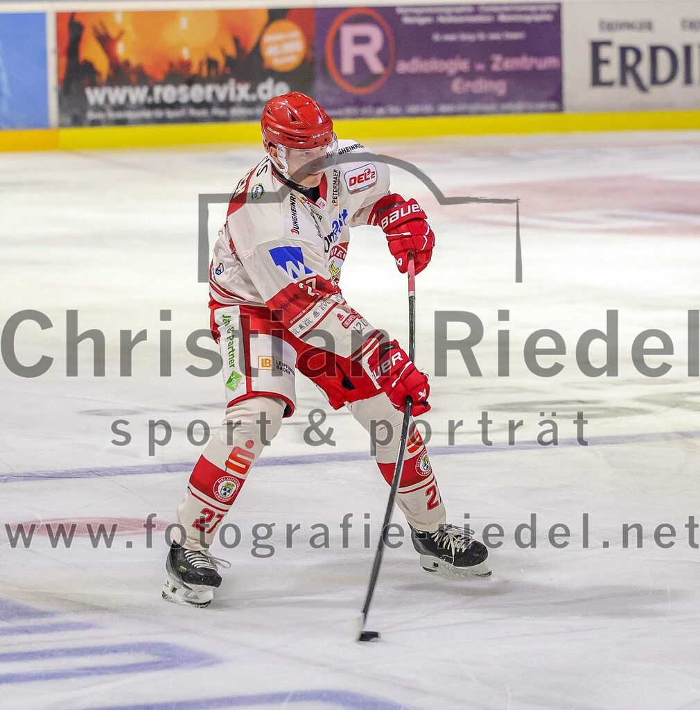 2025-09-12_016_TSV_Erding_gegen_EV_Landshut | Erding, Deutschland, 12.09.2025:Eishockey, Oberliga Süd 2025 / 2026, Testspiel, TSV Erding gegen EV Landshut, Endergebnis: 4:6Alexander Dersch (EV Landshut, #27)Foto: Christian Riedel / fotografie-riedel.net