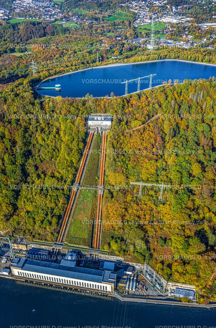 Herdecke221015170-Bearbeitet | Luftbild, Koepchenwerk RWE Pumpspeicherkraftwerk und Speicherbecken, Hengsteysee, Ardeygebirge Herbstfarben, Herdecke, Ruhrgebiet, Nordrhein-Westfalen, Deutschland
