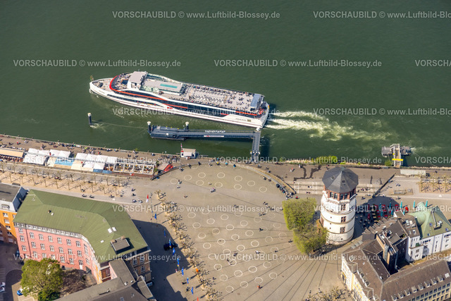 Duesseldorf240500986 | Luftbild, Ausflugsschiff am Burgplatz mit Burgturm, Altstadt, Düsseldorf, Rheinland, Nordrhein-Westfalen, Deutschland