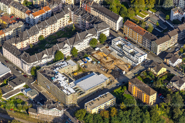 Hagen230903388 | Luftbild, Baustelle am Gelände Terra 1 mit Neubau für Schule und Kindergarten zwischen Ewaldstraße - Minervastraße, Lange Straße, Gustavstraße, Wehringhausen, Hagen, Sauerland, Nordrhein-Westfalen, Deutschland