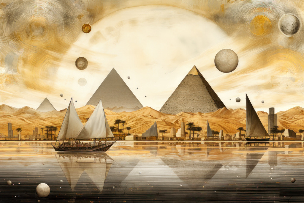 2307259 - Pyramiden von Gizeh | Bestellen Sie dieses illustrative digitale Gemälde von den Pyramiden in Ägypten als hochwertigen Kunstruck auf Leinwand, Acrylglas, Alu-Dibond oder als Poster.