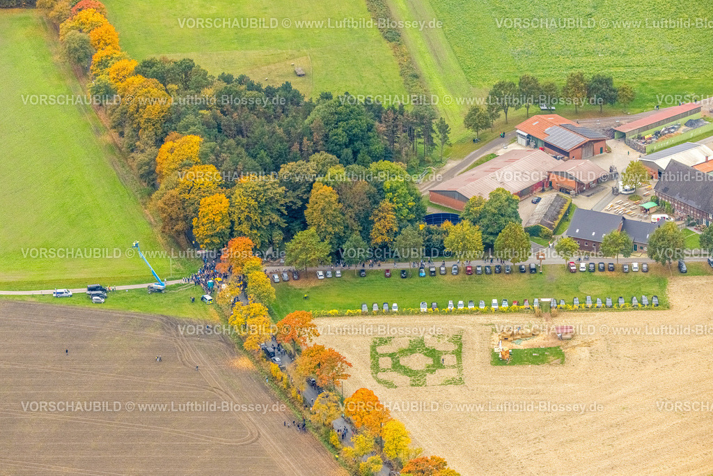 Hamm251000059Gersteinwerk | Luftbild, mit großem interesse verfolgten tausende Zuschauer die Sprengung des Gersteinwerk Schornsteins mit einer halben Stunde Verspätung. Der 282 Meter hohe RWE-Schornstein fiel exakt in das vorbereitete Schotterbeet. Stadtgrenze Werne, Hamm Nordrhein-Westfalen, Deutschland