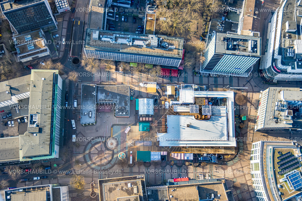 Essen260100960 | Luftbild, Eisbahn auf dem Kennedyplatz, größte Eisbahn in NRW, Wintertraum, Stadtkern, Essen, Ruhrgebiet, Nordrhein-Westfalen, Deutschland