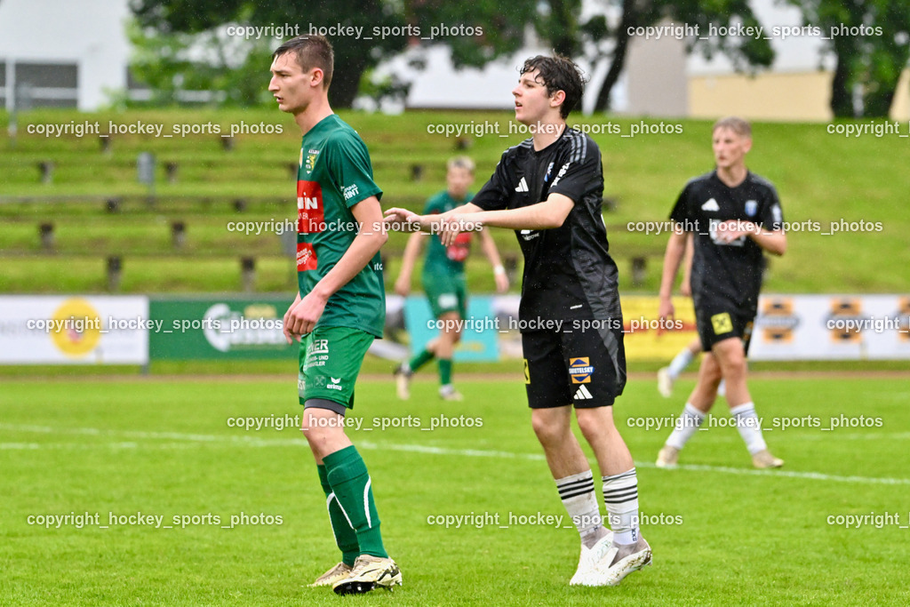 SV Rapid Lienz vs. URC Thal Assling | #8 Lukas Schrott Rapid Lienz, #22 Samuel Stephan Schönegger Thal Assling, SV Rapid Lienz vs. URC Thal Assling, SV Rapid Lienz vs. URC Thal Assling am 08.06.2024 in Lienz (Dolomiten Satadion), Austria, (Photo by Bernd Stefan)