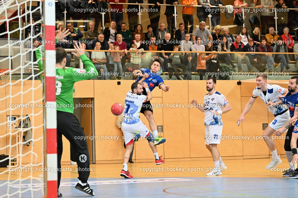 SC Ferlach vs. ALPLA HC Hard 2.3.2024 | #98 MÖSTL Constantin HC Hard, #7 RASCHLE Luca HC Hard, #24 JOVANOVIC Mladan SC Ferlach, #22 BABIC Dejan HC Hard, #3 Antanavicius Karolis HC Hard, SC Ferlach vs. ALPLA HC Hard 2.3.2024, SC Ferlach vs. ALPLA HC Hard am 02.03.2024 in Ferlach (Ballspielhalle Ferlach), Austria, (Photo by Bernd Stefan)