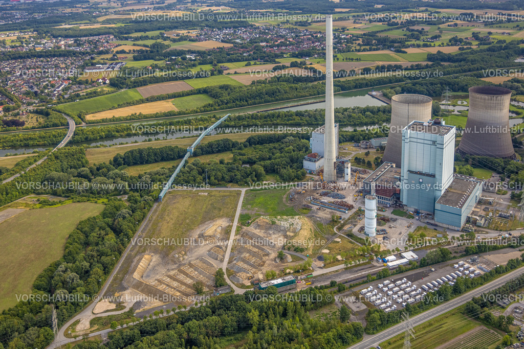 Hamm250706050West | Luftbild, RWE Generation SE Kraftwerk Gersteinwerk mit Schornstein und Kühltürmen, Batterienspeicher Stellplatz, Stockum, Werne, Ruhrgebiet, Nordrhein-Westfalen, Deutschland