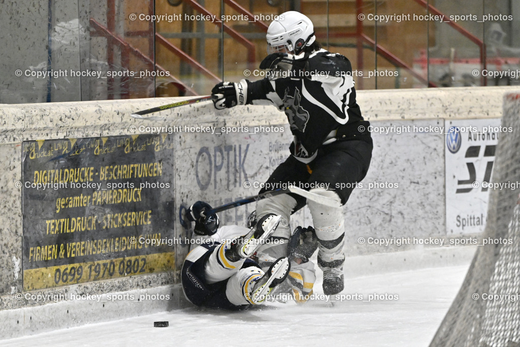 EC Tigers Paternion vs. Tarco Wölfe II | #9 Gratzer Julian EC Tigers Paternion, #4 Halbrainer Paul Tarco Wölfe II, EC Tigers Paternion vs. Tarco Wölfe II, EC Tigers Paternion vs. Tarco Wölfe II am 19.12.2024 in Spittal an der Drau (Eissportzentrum Spittal), Austria, (Photo by Bernd Stefan)