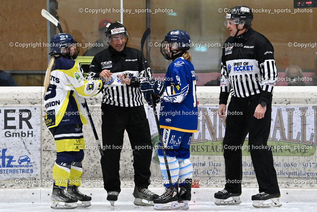 Wildcats Paternion vs. Lady Hawks  | #16 Anton Sandra WILDCATS PATERNION, SCHICHLINSKI Georg Referee, Sintschnig Christain Referee, #98 Walluschnig Nadine Ramona LADY HAWKS, Wildcats Paternion vs. Lady Hawks , Wildcats Paternion vs. Lady Hawks  am 27.01.2025 in Spittal an der Drau (Eissportzentrum Spittal), Austria, (Photo by Bernd Stefan)