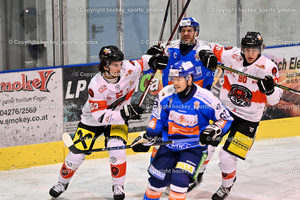 ESC SPARKASSE STEINDORF vs. EV ZELTWEG MURTAL LIONS | #62 Kessler David EV ZELTWEG MURTAL LIONS, #57 Wilfan Franz ESC Steindorf, #92 Ratz Patrick ESC Steindorf, #90 Bärnthaler Valentin EV ZELTWEG MURTAL LIONS, ESC SPARKASSE STEINDORF vs. EV ZELTWEG MURTAL LIONS, ESC SPARKASSE STEINDORF vs. EV ZELTWEG MURTAL LIONS am 27.12.2025 in Steindorf (Ossiachersee Halle), Austria, (Photo by Bernd Stefan)