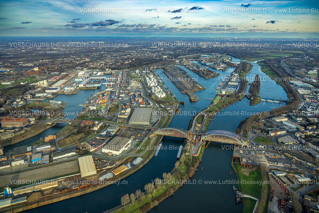 Duisburg230100930 | Luftbild, Duisburg Hafen Ruhrort mit Ölinsel, Kohleninsel und Schrottinsel, geplantes Containerterminal auf Kohleninsel, Baustelle Karl-Lehr-Brücke, Ruhrort, Duisburg, Ruhrgebiet, Nordrhein-Westfalen, Deutschland
