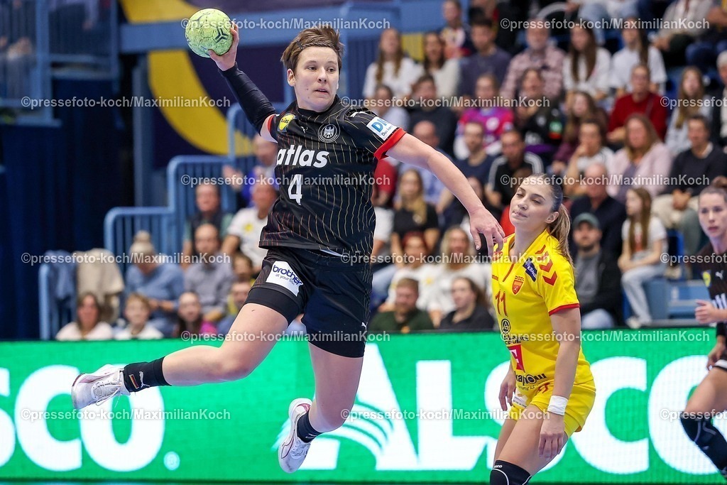 DHB16102501016 | 16.10.2025, Handball, EHF Frauen Länderpiel, EM Qualifikation 2026, Deutschland - Nordmazedonien, Schwalbe-Arena in Gummersbach:  Alina GRIJSEELS  (GER #04) wirft auf das Tor
