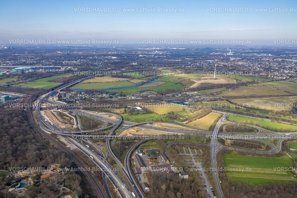 Duisburg240304037 | Luftbild, Autobahnkreuz Kaiserberg der Autobahnen A40 und A3 mit Baustellen, Duissern, Duisburg, Ruhrgebiet, Nordrhein-Westfalen, Deutschland, Duisburg-S