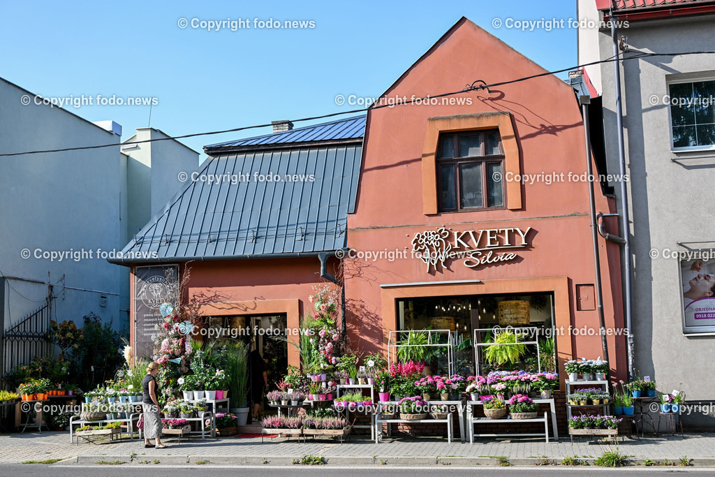 Slowakei_ Trenciansky kraj_ Povazska Bystrica_ 26.08.2024-3 | 26.08.2024, Slowakei, SVK, Trenciansky kraj, Povazska Bystrica, im Bild Stadt in der Nordwestslowakei, Stadtansichten, Gebaeude, Architektur, Turm, Bruecke, Bahnhof, Zentrum, Prior, Kaufhaus, Park, Strassen, Haeuser, Infrastruktur, kommunistische Symbolik, Denkmaeler, Kultur