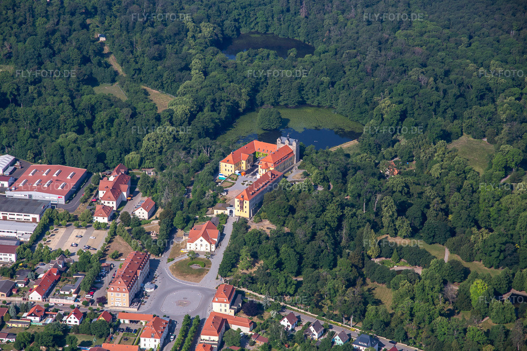 Luftbild: Schloss und Schlosspark mit Schlossteich Ballenstedt in Ballenstedt im Bundesland Sachsen-Anhalt in Deutschland. Foto: IMG_136789.jpg vom 18.06.2023 durch Werner Riehm/FLY-FOTO.deBallenstedt