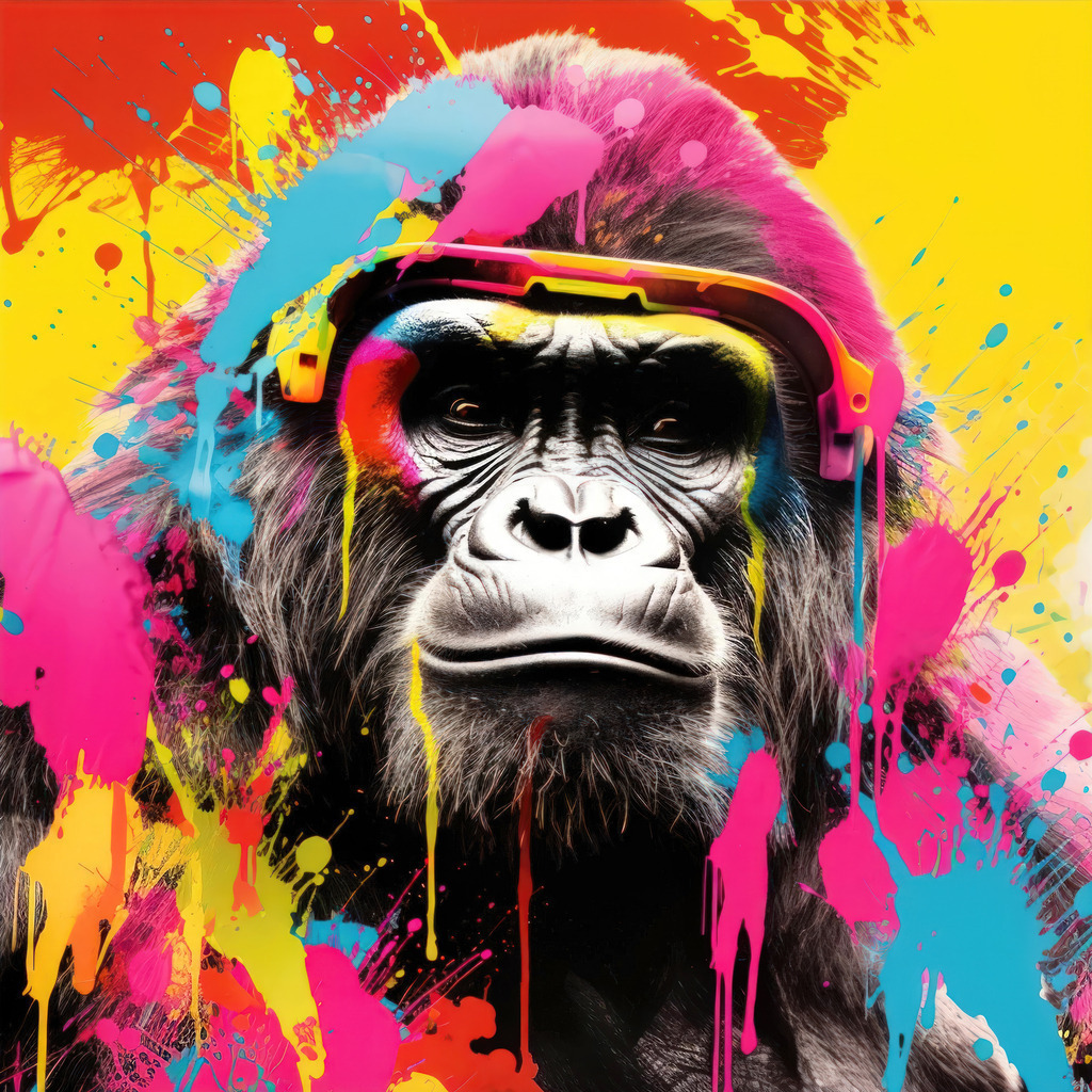 2401048 - Bunter Pop Art Gorilla | Ein Gorilla im Pop Art Stil mit bunten Farbklecksen.