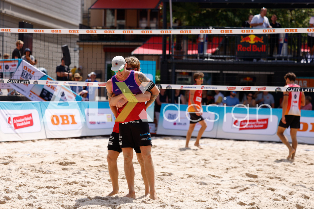 Obi BeachTour 2026 - Basel | BASEL, SWITZERLAND - JULY 17: NOAH YANNIK ALOIS FURRER (SUI) and LUKAS WYMANN (SUI) during the Obi BeachTour 2026 match between ALLEMANN / LEFFLER (SUI) and FURRER / WYMANN (SUI) at Barfüsserplatz on July 17, 2026 in Basel, Switzerland. - Realisiert mit Pictrs.com