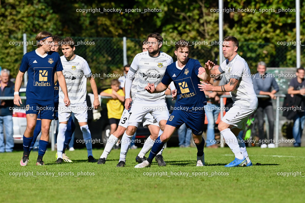 ATUS Velden vs. ASKÖ Köttmannsdorf 7.10.2023 | #10 Lukas Lausegger ATUS Velden, #8 Daniel Perkounig Köttmannsdorf,  #17 Stephan Borovnik (K) Köttmannsdorf, #18 Nicolas Manuel Modritz ATUS Velden, #7 Ziga Erzen Köttmannsdorf, ATUS Velden vs. ASKÖ Köttmannsdorf 7.10.2023, ATUS Velden vs. ASKÖ Köttmannsdorf am 07.10.2023 in Velden (Wald Arena Velden), Austria, (Photo by Bernd Stefan)