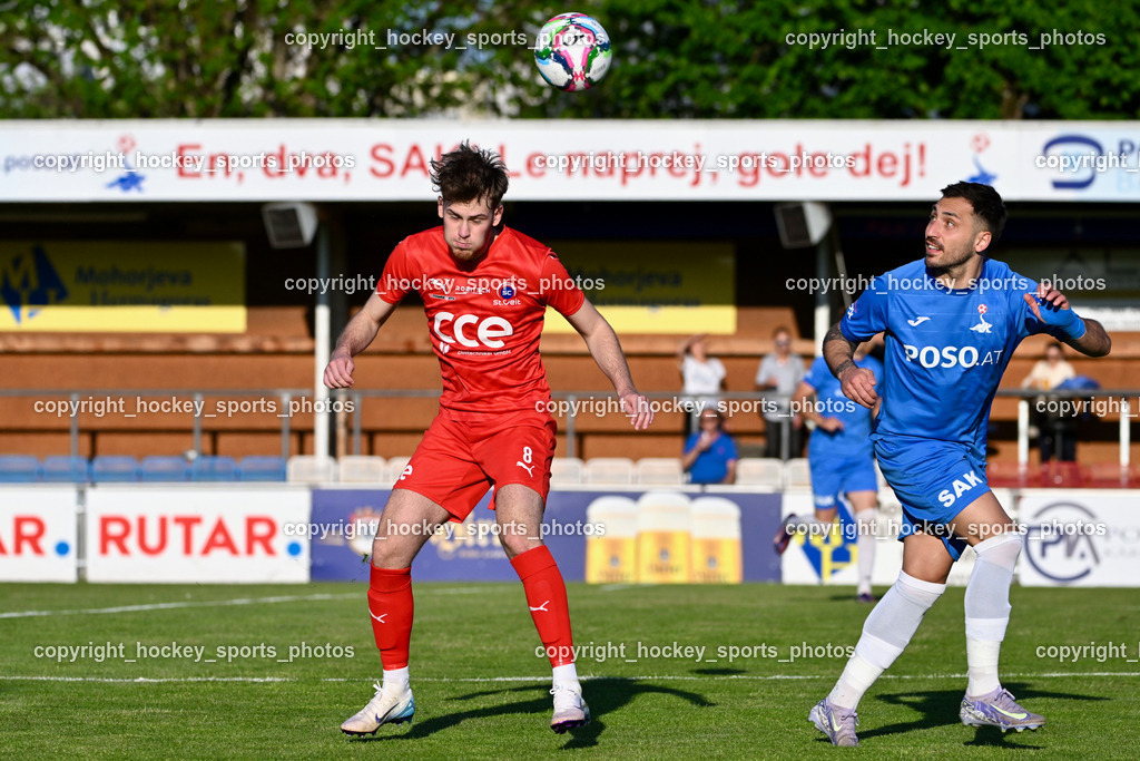 SAK vs. SC ST. Veit | #8 Fabian Johann Stornig SC St.Veit, #10 Yosifov Svetlozar Angelov SAK, SAK vs. SC ST. Veit, SAK vs. SC ST. Veit am 30.04.2025 in Klagenfurt (Sportpark Welzenegg), Austria, (Photo by Bernd Stefan)