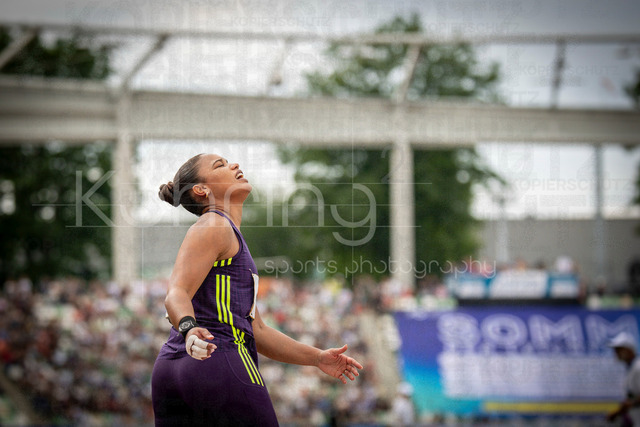 Golden Oval; Dresden, 31.05.2026 | DRESDEN , GERMANY - MAY 31:  Yemisi Mabry (GER / Germany)  competes in the women’s shot put and reacts after a bad attempt during the Golden Oval Continental Tour Silver meeting on May 31, 2026 at Heinz-Steyer-Stadion in Dresden, Saxony, Germany.