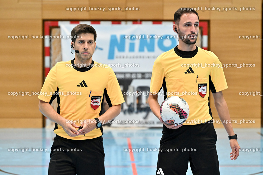 Carinthia Flamengo Futsal Club vs. FC Ljuti Krajisnici | Bünyamin Kilicdagi Referee, Ahmet Bayar Referee, Carinthia Flamengo Futsal Club vs. FC Ljuti Krajisnici, Carinthia Flamengo Fusal Club vs. FC Ljuti Krajisnici am 12.10.2025 in Klagenfurt (Ballspielhalle Viktring), Austria, (Photo by Bernd Stefan)