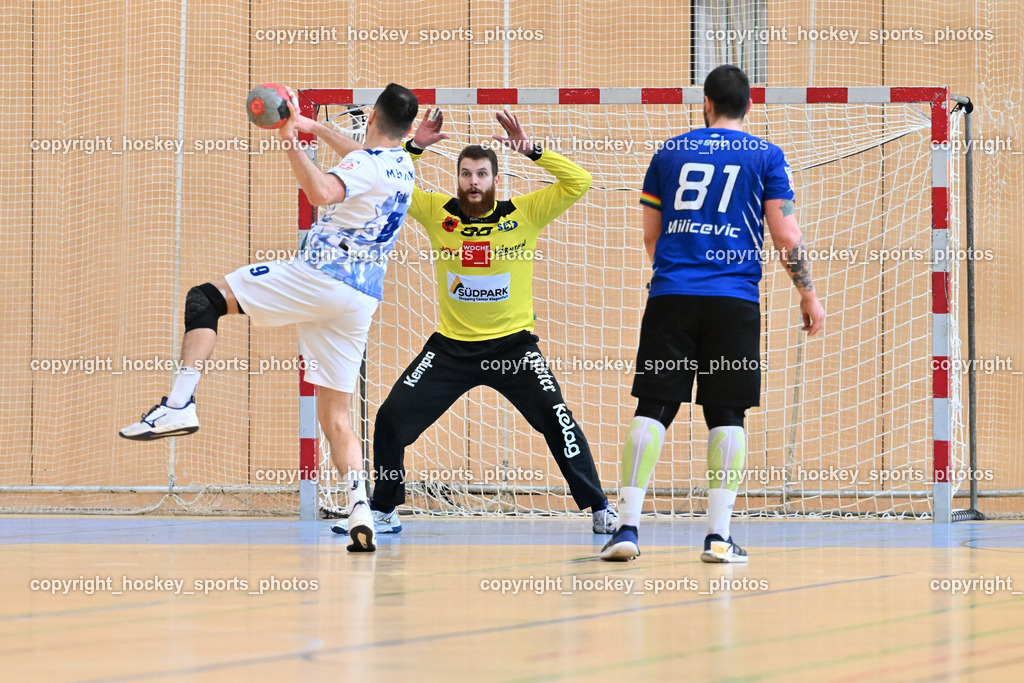SC Ferlach vs. ALPLA HC Hard 2.3.2024 | #9 Tokic Ante HC Hard, #96 KONECNY Micha Martin SC Ferlach, #81 MILICEVIC Adrian SC Ferlach, SC Ferlach vs. ALPLA HC Hard 2.3.2024, SC Ferlach vs. ALPLA HC Hard am 02.03.2024 in Ferlach (Ballspielhalle Ferlach), Austria, (Photo by Bernd Stefan)