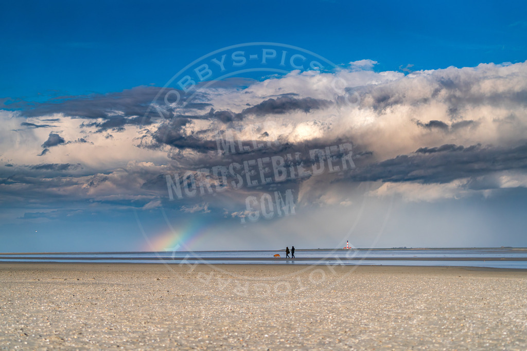Spaziergang unterm Regenbogen | Westerhever Leuchtturm unterm Regenbogen