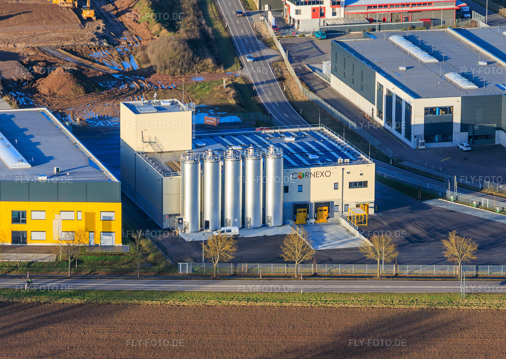Luftbild: Cornexo GmbH Offenbach in Offenbach an der Queich im Bundesland Rheinland-Pfalz in Deutschland. Foto: IMG_153059.jpg vom 07.02.2026 durch Werner Riehm/FLY-FOTO.deCornexo | Maisgrieß und Maismehl