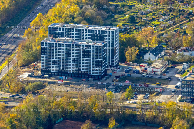 Bochum221100475 | Luftbild, Seven Stones Quartier, Baustelle und Neubau eines Gebäudekomplexes in Modulbauweise am Community Campus, Wiemelhausen, Bochum, Ruhrgebiet, Nordrhein-Westfalen, Deutschland