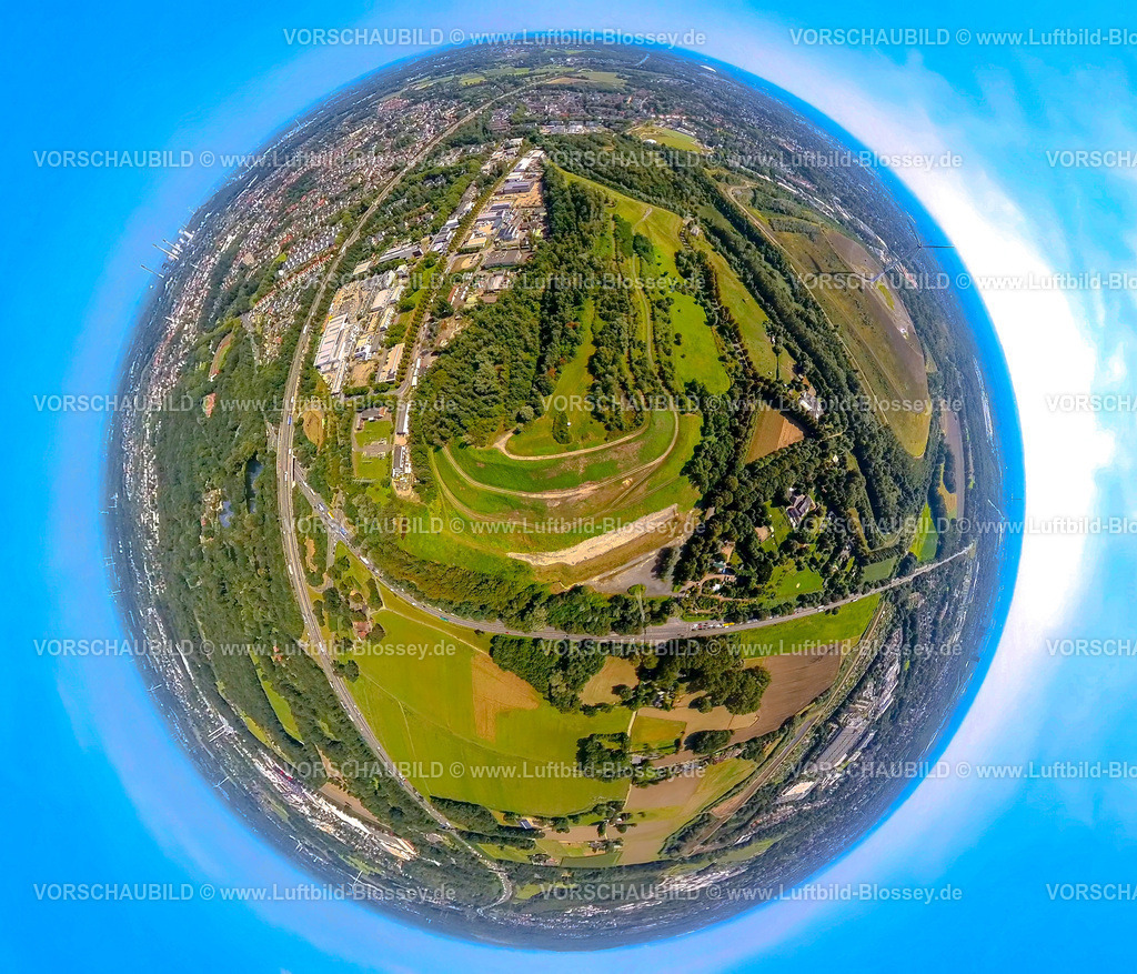 Gladbeck240890518MoltkeHalde | Luftbild, Halde II Moltke, Park Naturschutzgebiet NSG Natroper Feld, Gewerbegebiet Europastraße, rechts Mottbruchhalde mit Windrad, Bergehalde, Erdkugel, Fisheye Aufnahme, Fischaugen Aufnahme, 360 Grad Aufnahme, tiny world, little planet, fisheye Bild, Brauck, Gladbeck, Ruhrgebiet, Nordrhein-Westfalen, Deutschland