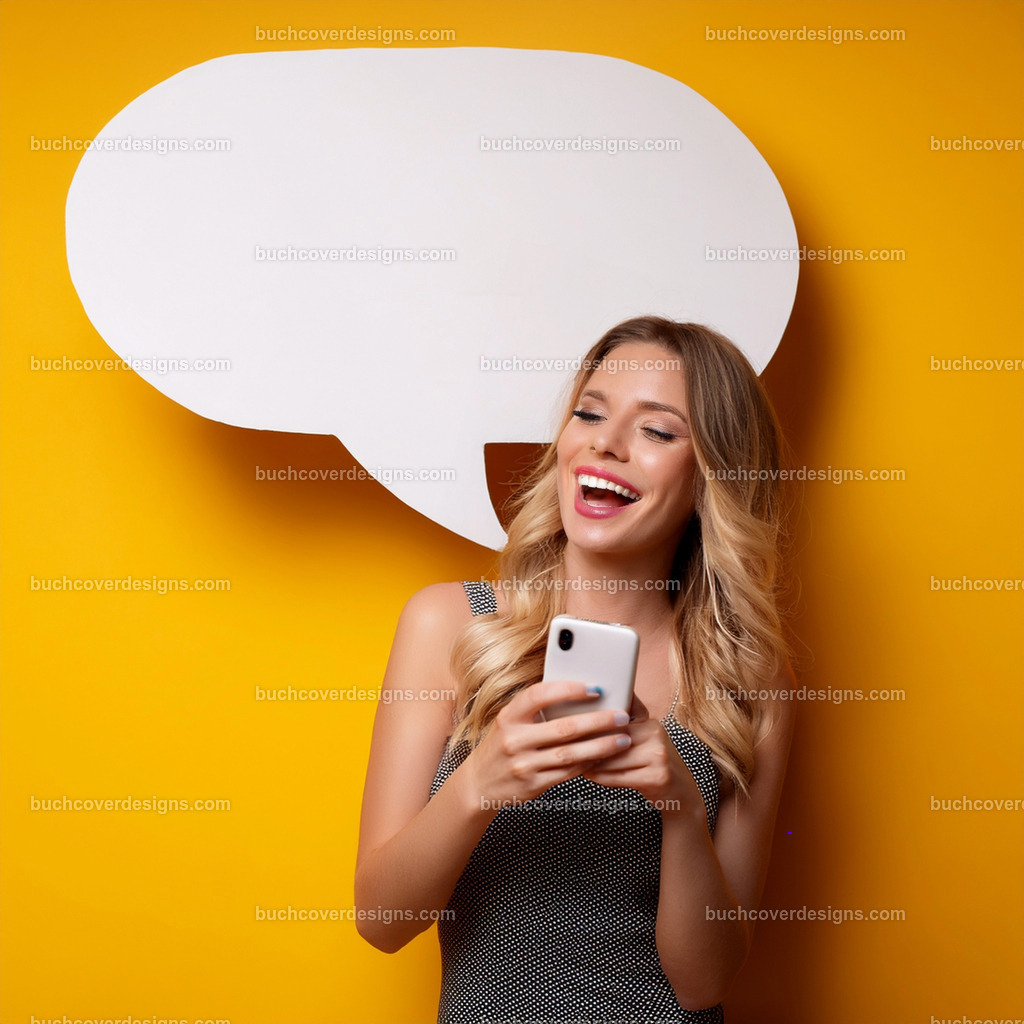 frau mit Mobile Telefon und Sprechblase (14) | Entdecken Sie kreative Buch Cover Designs für Self-Publishing-Autoren und Verlage! Unsere maßgeschneiderten Designs ziehen Leser an und bringen Ihre Geschichten visuell zum Leben. Lassen Sie uns Ihr perfektes Cover gestalten!