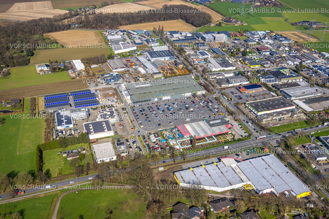Wesel240310393 | Luftbild, Gewerbegebiet Rudolf-Diesel-Straße, POCO Möbelgeschäft und GLOBUS Markthalle, M-CTI Mumme Cooling Tower International GmbH, Wittenberg, Wesel, Nordrhein-Westfalen, Deutschland