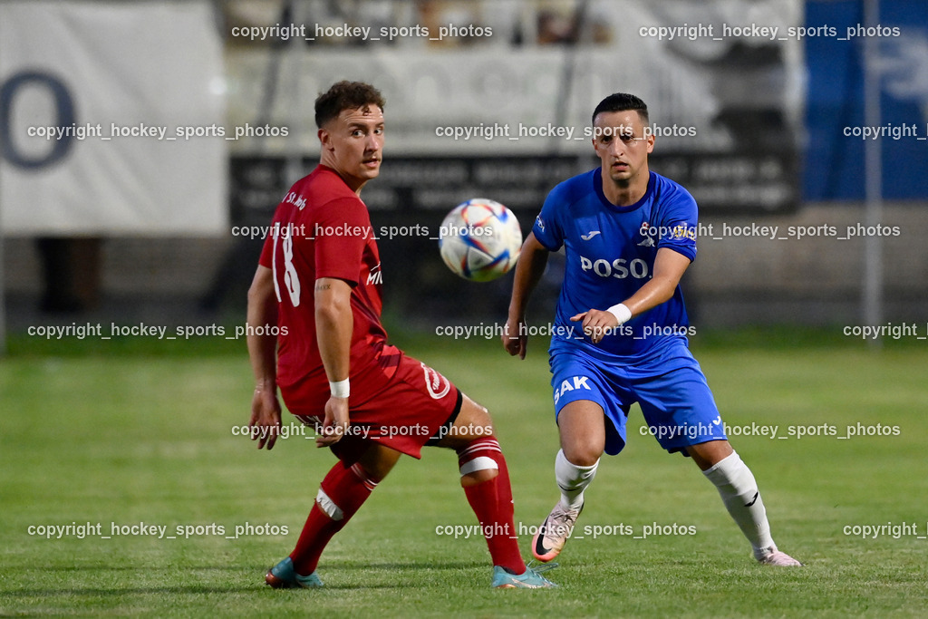 SV St.Jakob vs. SAK | #18 Raimund Valtiner St.Jakob, #11 Enes Brdjanovic SAK, SV St.Jakob vs. SAK, SV St.Jakob vs. SAK am 23.08.2024 in St. Jakob im Rosenthal (Sportplatz St. Jakob), Austria, (Photo by Bernd Stefan)