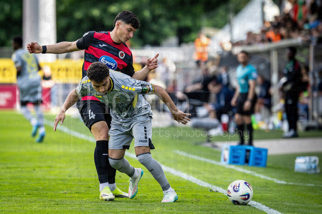 German 3rd Division, Viktoria Koeln vs. Alemannia Aachen, 10.05.2026 | KOELN, GERMANY - MAY 10, 2026: Taylan Duman (Viktoria Köln, 4), Mehdi Loune (Alemannia Aachen, 11) during the 3rd division match on gameday 37 between Viktoria Koeln vs. Alemannia Aachen at the Sportpark Hoehenberg on May 10, 2026 in Koeln, Germany. DFL REGULATIONS PROHIBIT ANY USE OF PHOTOGRAPHS AS IMAGE SEQUENCES AND/OR QUASI-VIDEO.