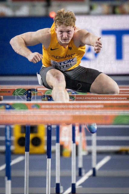 World Athletics Indoor Championships Kujawy Pomorze 26, 21.03.2026 | TORUN, POLAND - MARCH 21: Manuel EITEL (GER) in the men's 60m hurdles of the heptathlon during the World Athletics Indoor Championships Kujawy Pomorze 26 on day 2 / session 1 at Kujawsko-Pomorska Arena Torun on March 21, 2026 in Torun, Poland. 